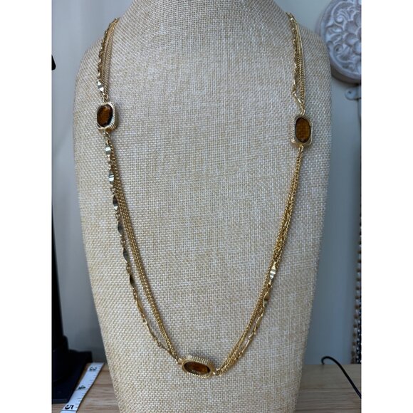 Vintage Sarah Coventry Gold-Tone Multi-Strand Necklace W/ Brown Glass Stones 30" - Picture 4 of 11